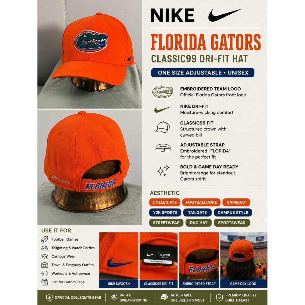 Nike Florida Gators Classic99 Dri-FIT Adjustable Hat Orange NCAA Cap Unisex